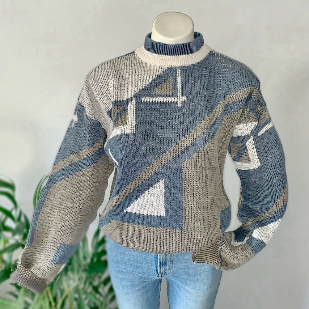 v i n t a g e :: Abstract Geometric Slouchy Grandpa Knit Sweater